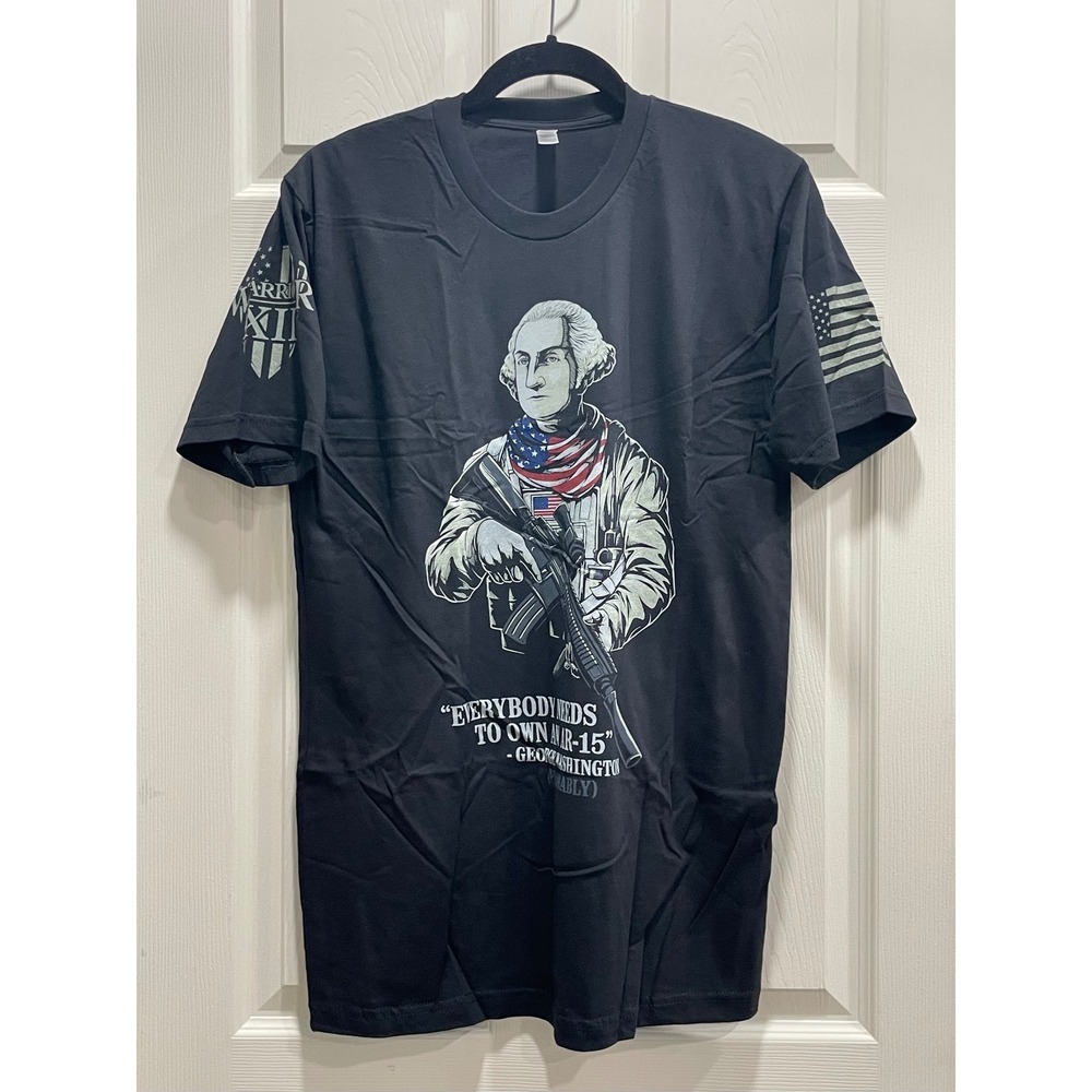 NWOT Warrior XII Graphic T-Shirt Mens Medium Black George Washington AR-15
